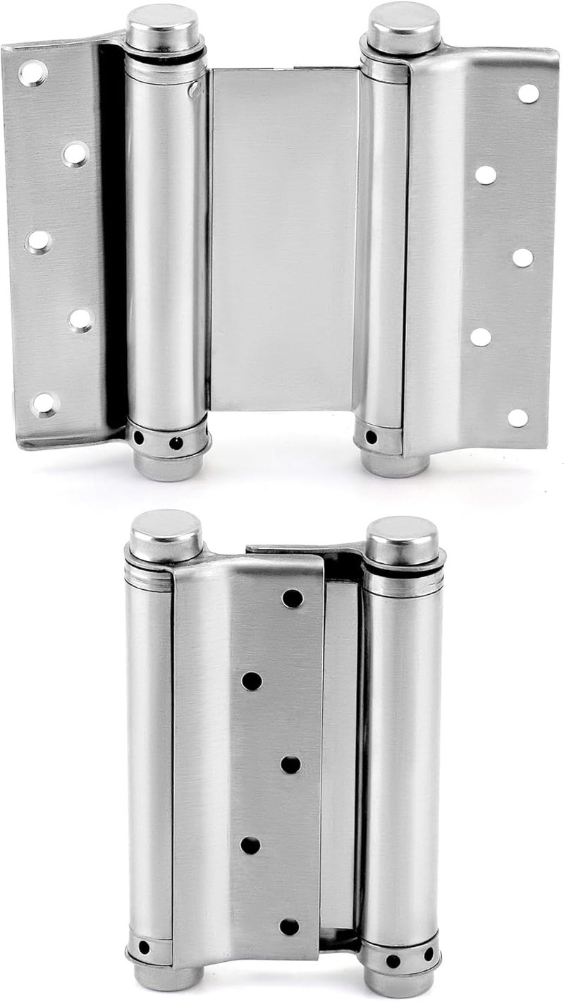 QWORK Heavy Duty Cafe Saloon Bars Door Swing Hinges, 4 Pack 5" Stainless Steel Self Closing Swing Hinges, Double Action Spring Door Hinges, Including Pins and Screws - Image 4